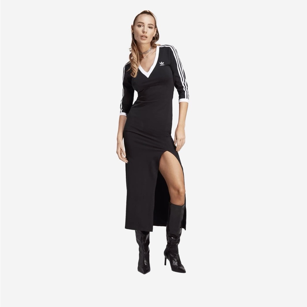 Adidas Black Long Sleeve Dress with White Stripes